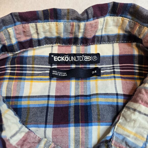Ecko Unltd Mens Plaid Button-Up‎ Shirt 3X Cotton Long Sleeve Multicolor - Picture 4 of 12